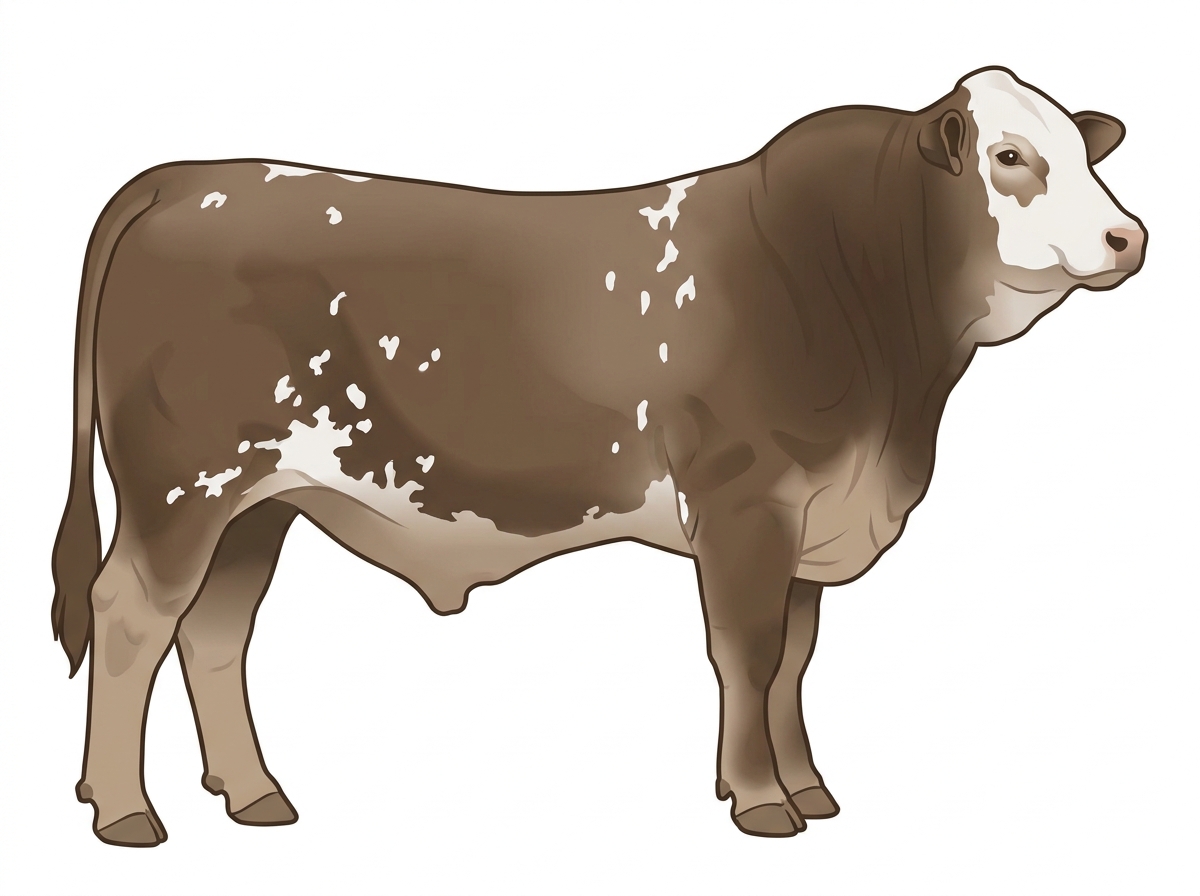 Smoky with a white face and white spots 1/2 Brahman 1/2 Simmental Bull