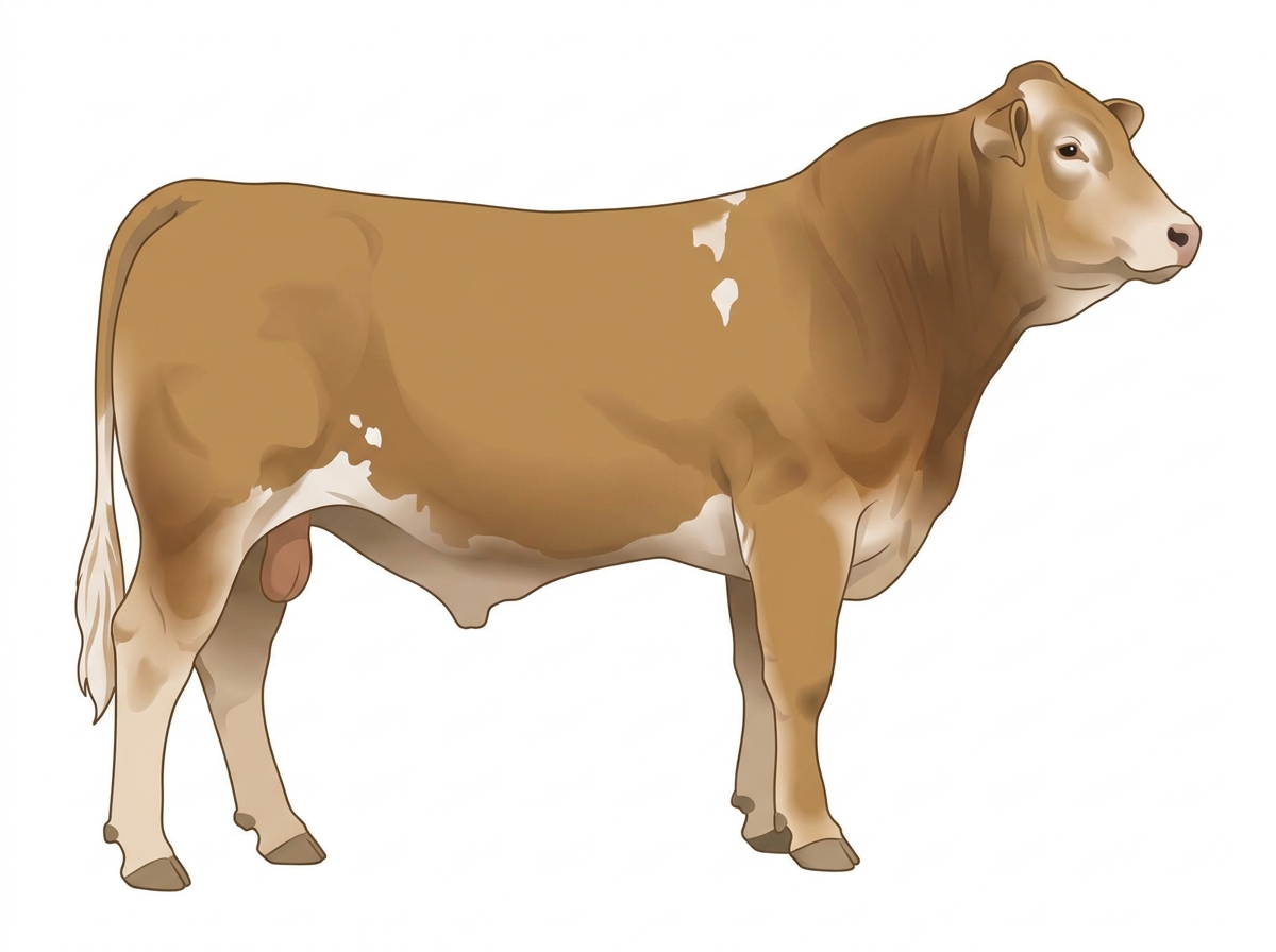 Tan with a few white spots 1/2 Brahman 1/2 Simmental Bull