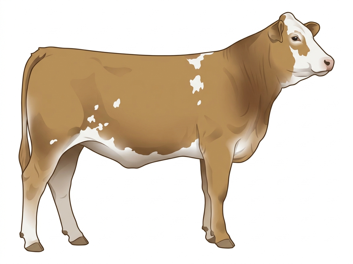 Tan with a partial white face and white spots 1/2 Brahman 1/2 Simmental Heifer