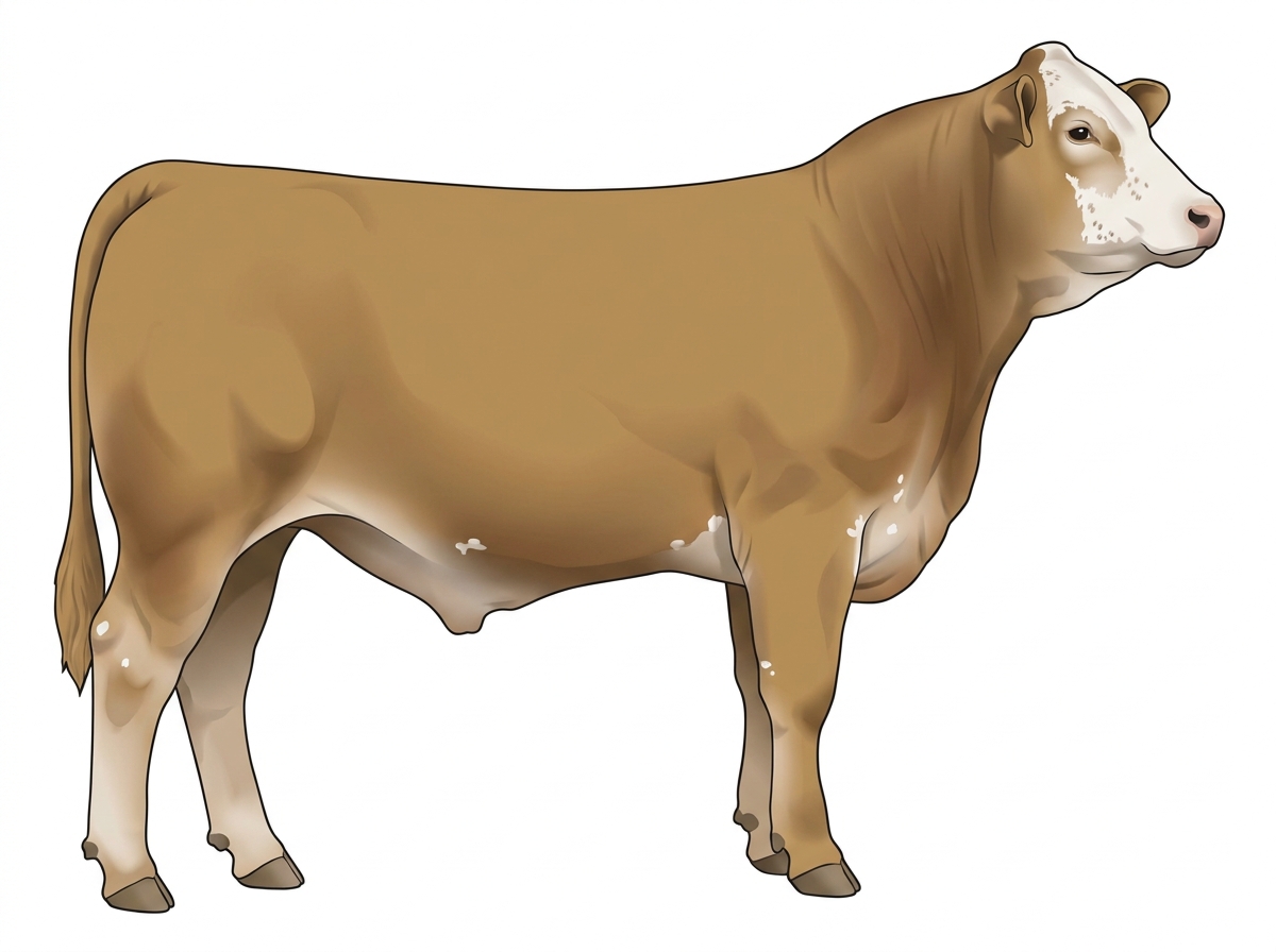 Tan with a white face, a few white spots and ticking in the white 1/2 Brahman 1/2 Simmental Steer