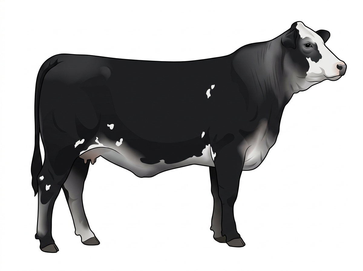 Black with a partial white face and a few white spots 1/2 Brahman Cross Cow