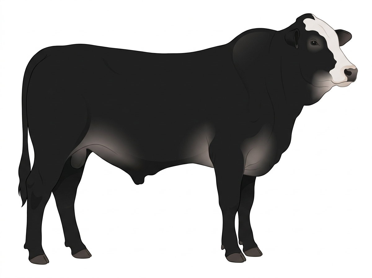 Black with a partial white face 1/2 Brahman Cross Bull