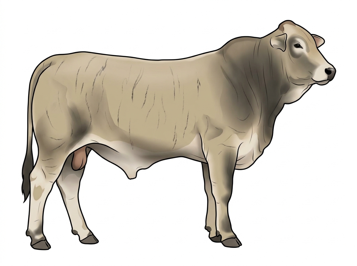 Cream brindle with faint black striping 1/2 Brahman Cross Bull