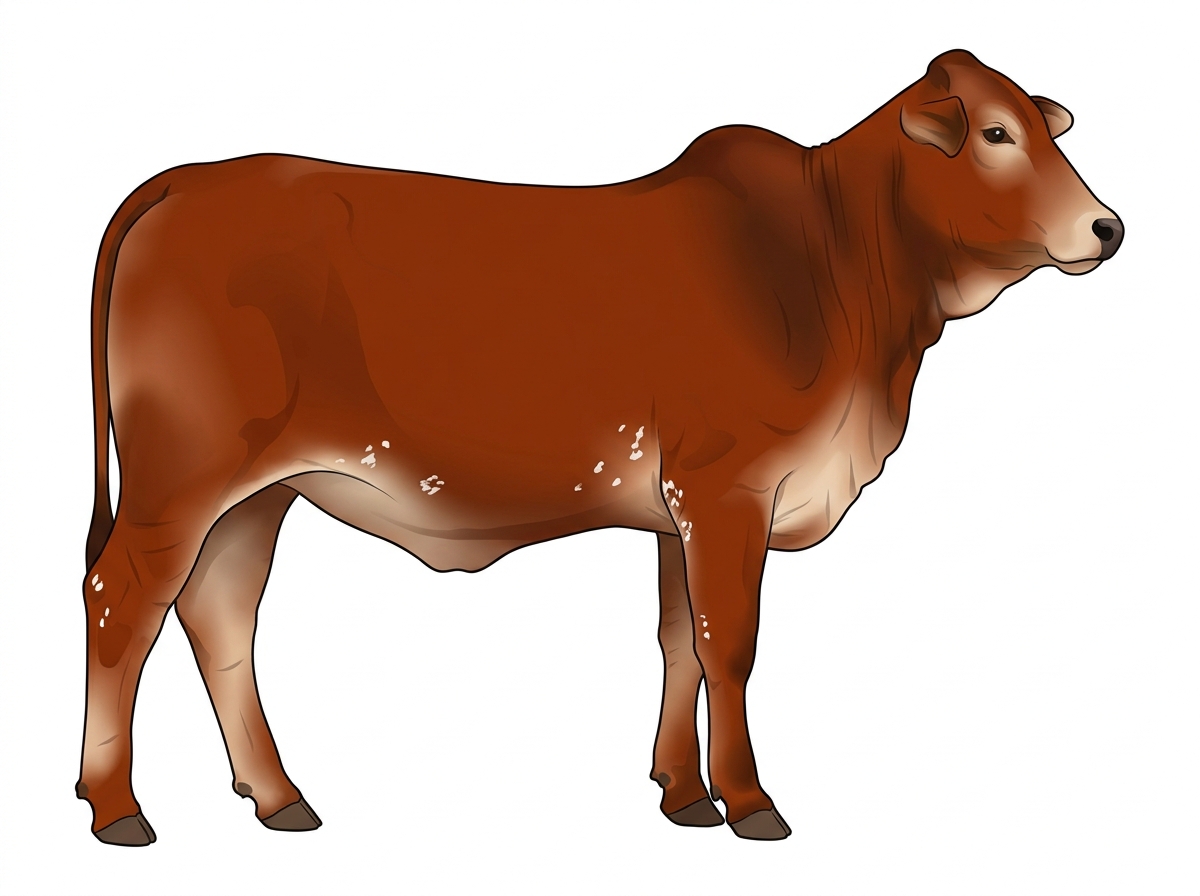 Red with a few white spots and ticking in the white 1/2 Brahman Cross Heifer