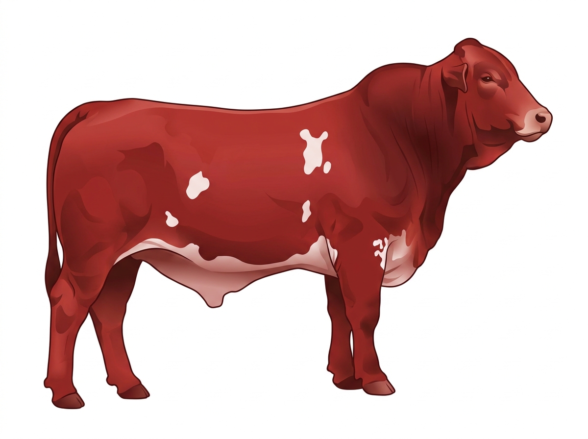 Red with a few white spots 1/2 Brahman Cross Bull