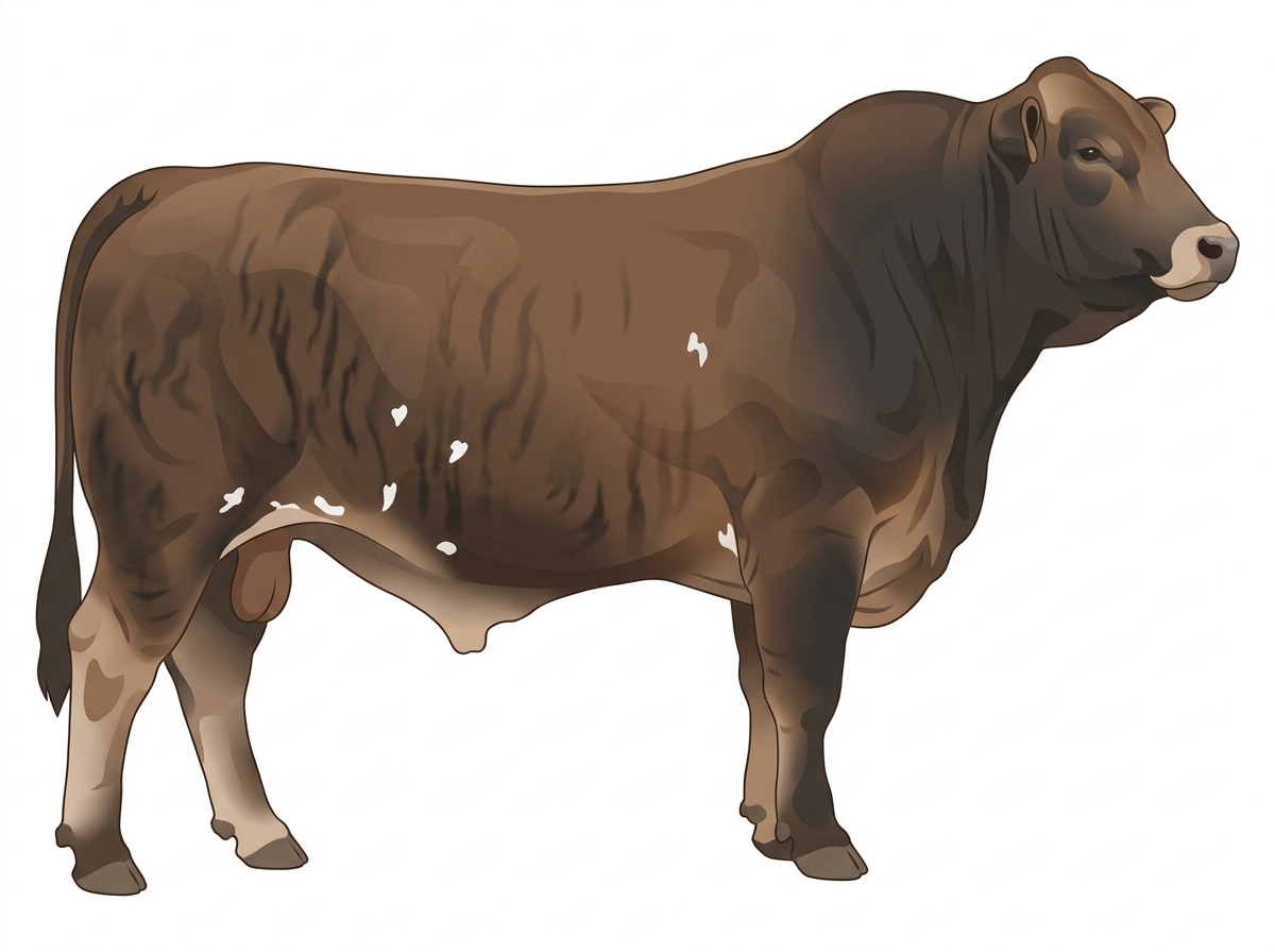 Smoky brindle with black stripes and a few white spots 1/2 Brahman Cross Bull