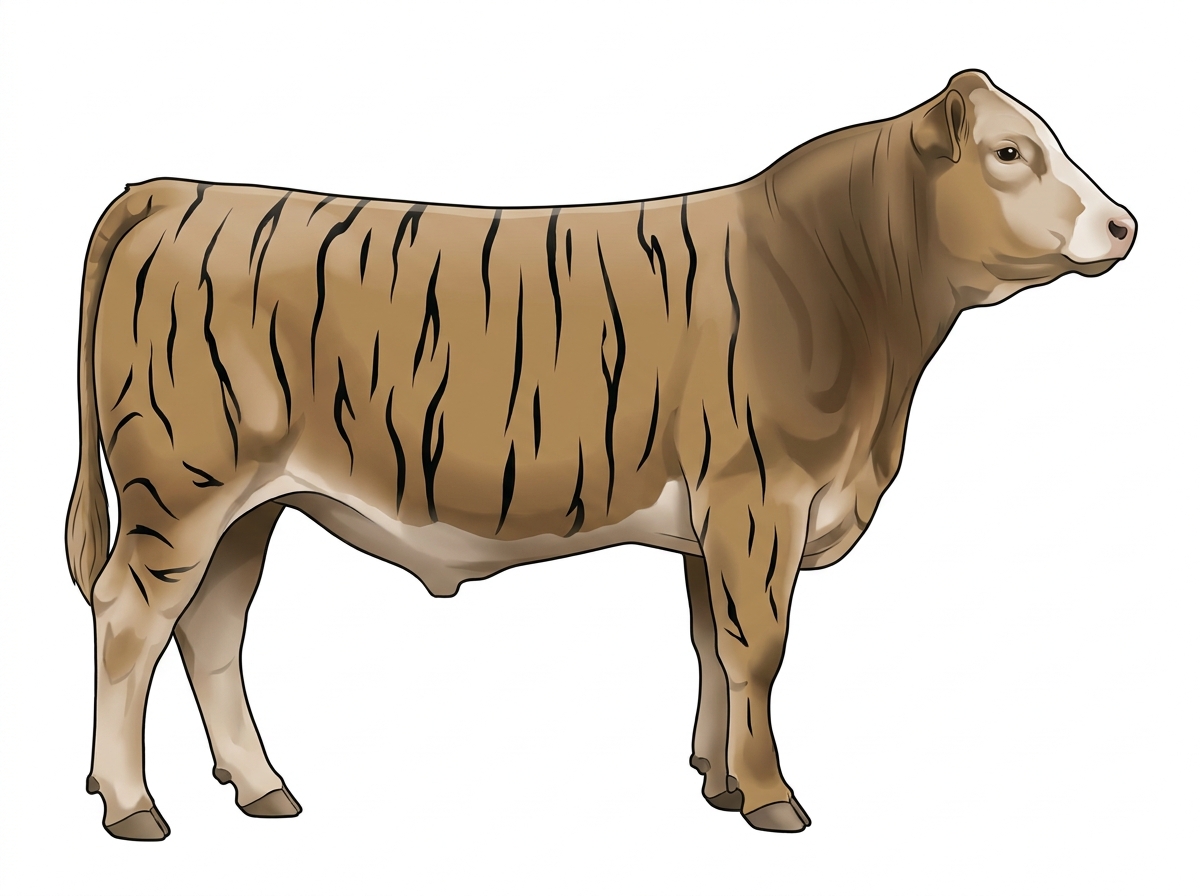 Tan brindle with black stripes and a partial white face 1/2 Brahman Cross Steer