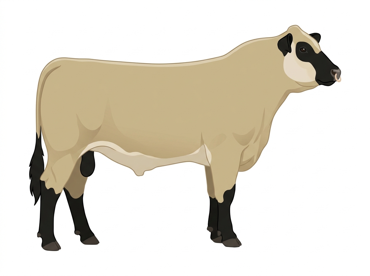 Cream with black points and a pale muzzle ring and lighter underline 1/2 Braunvieh 1/2 Charolais Bull