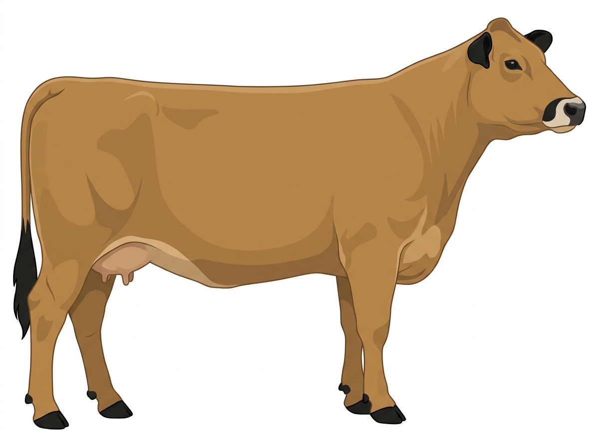 Tan with black points and a pale muzzle ring and lighter underline 1/2 Braunvieh 1/2 Gelbvieh Cow