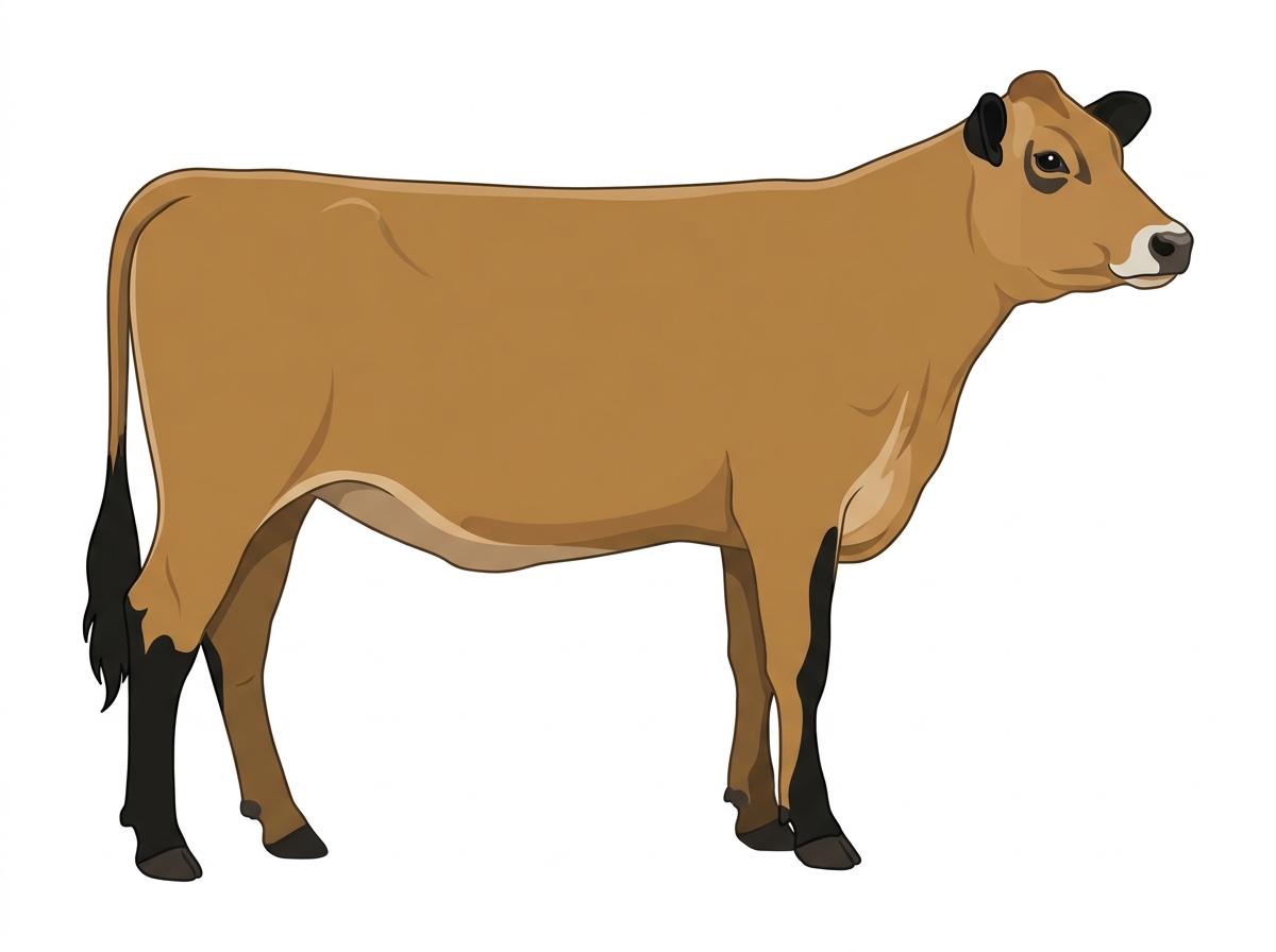 Tan with black points and a pale muzzle ring and lighter underline 1/2 Braunvieh 1/2 Gelbvieh Heifer