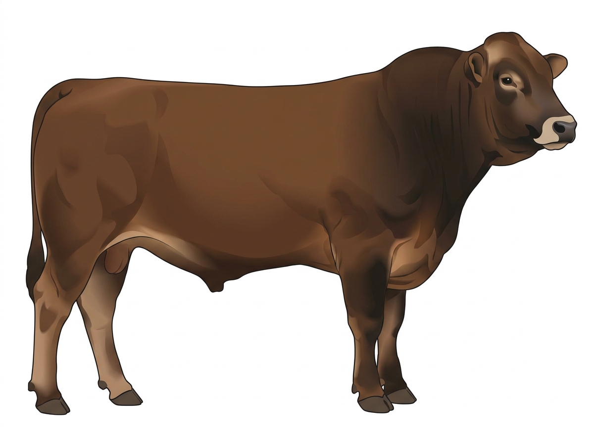 Brown with black points and a pale muzzle ring and lighter underline 1/2 Braunvieh 1/2 Limousin Bull