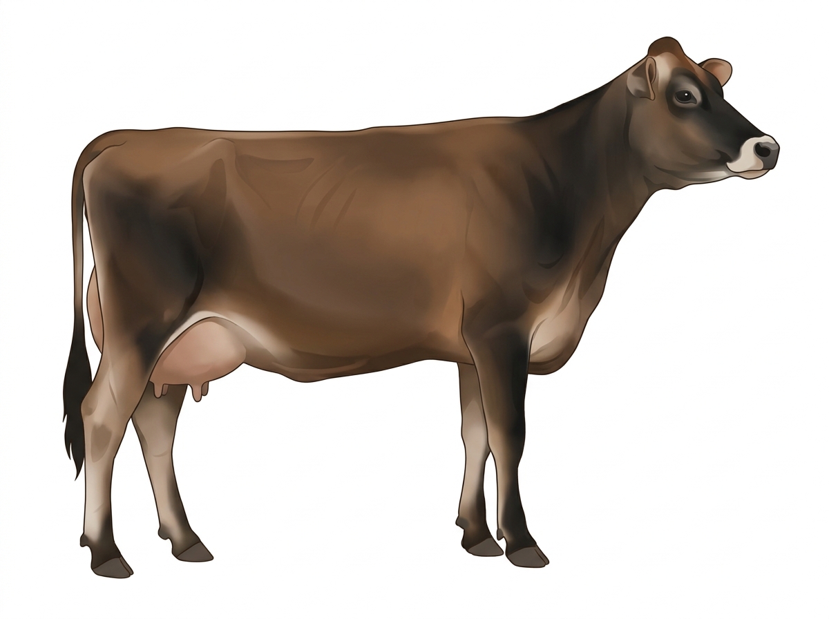 Brown with black points and a pale muzzle ring and lighter underline 1/2 Braunvieh 1/2 Limousin Cow