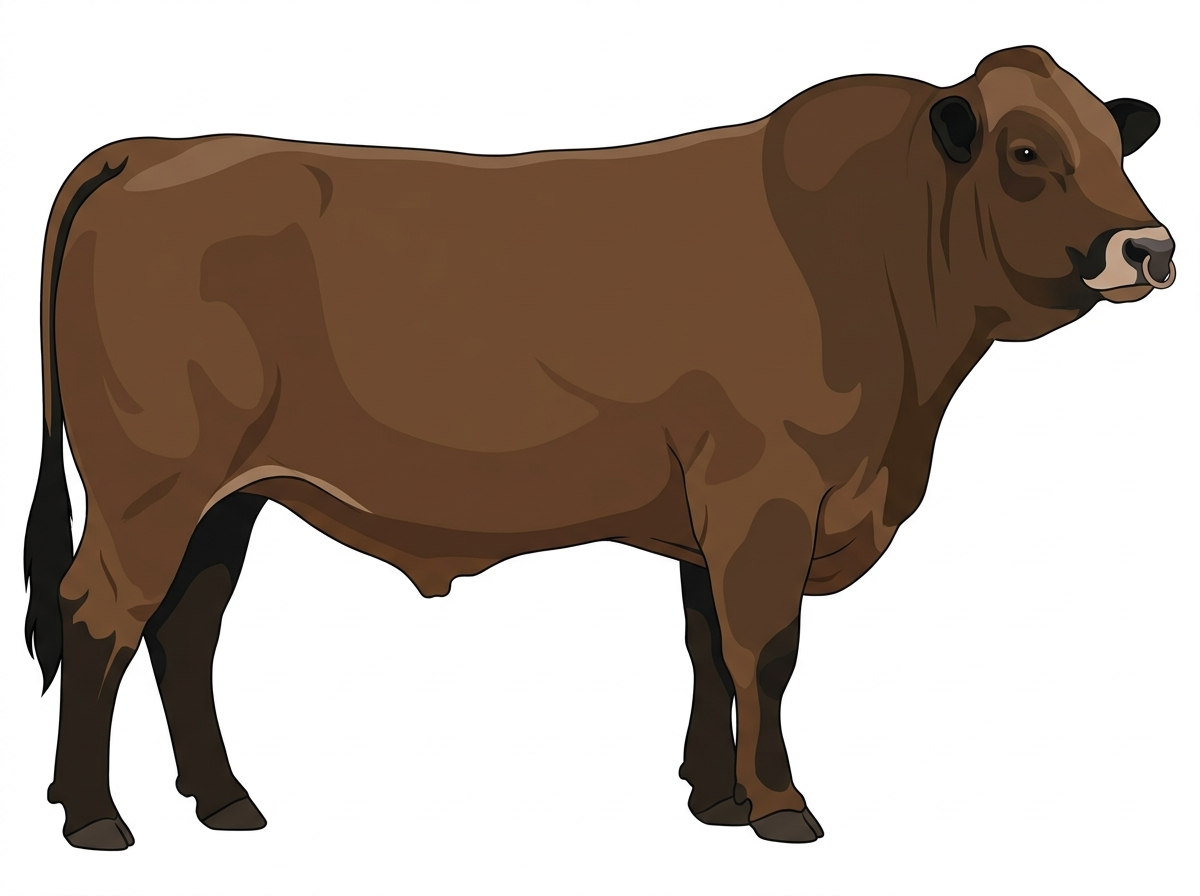 Brown with black points and a pale muzzle ring and lighter underline 1/2 Braunvieh 1/2 Simmental Bull