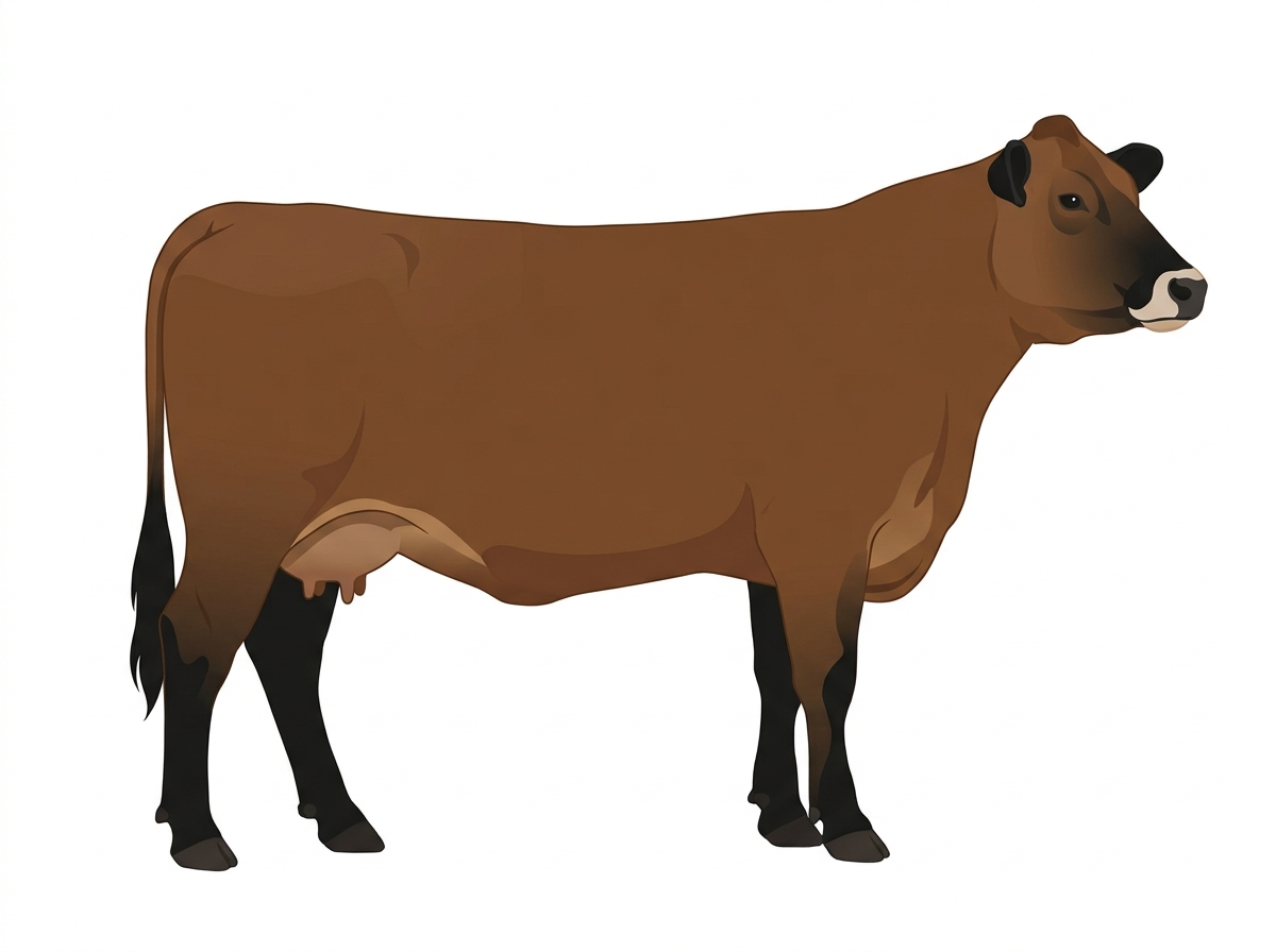 Brown with black points and a pale muzzle ring and lighter underline 1/2 Braunvieh 1/2 Simmental Cow