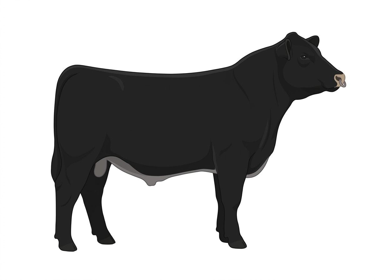 Black with a pale muzzle ring and lighter underline 1/2 Braunvieh Cross Steer