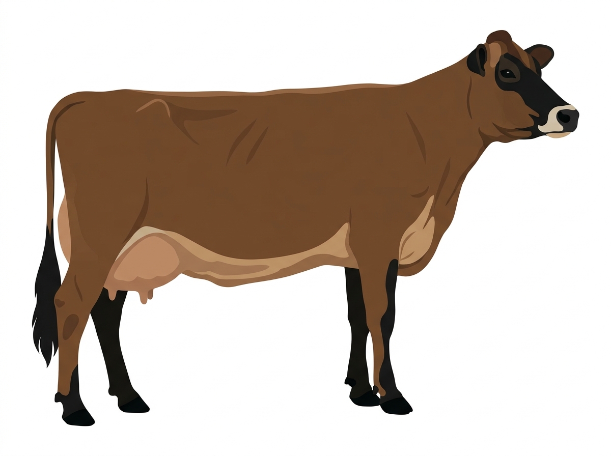 Brown with black points and a pale muzzle ring and lighter underline 1/2 Braunvieh Cross Cow