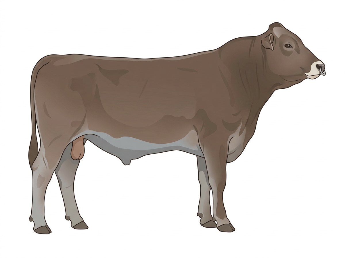 Smoky with a pale muzzle ring and lighter underline 1/2 Braunvieh Cross Bull