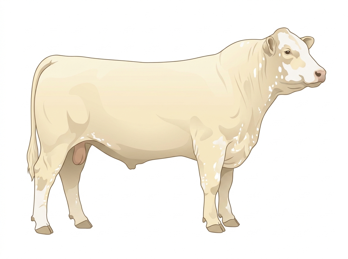 Cream with a partial white face, a few white spots and ticking in the white 1/2 Charolais 1/2 Simmental Bull