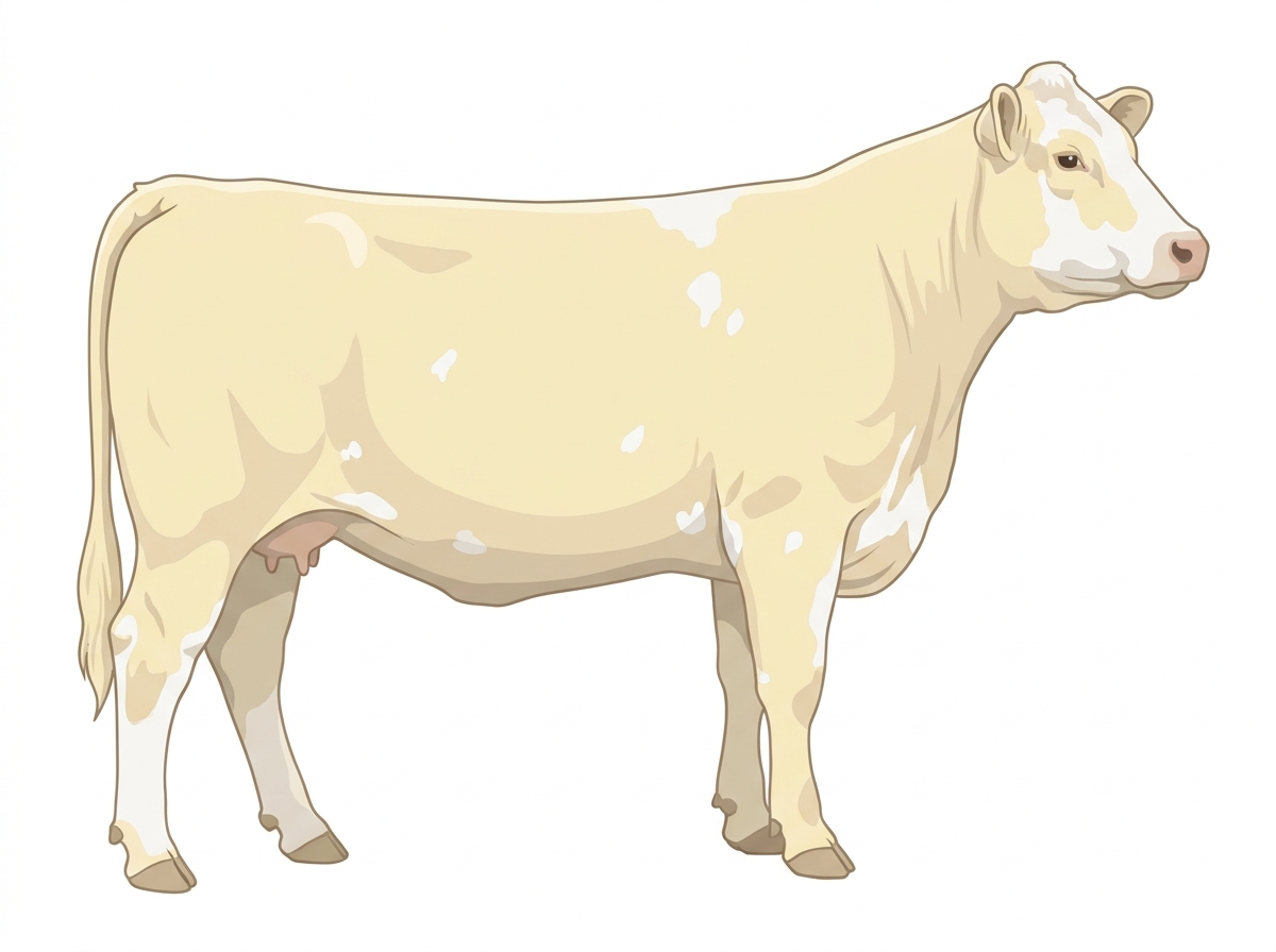 Cream with a partial white face and a few white spots 1/2 Charolais 1/2 Simmental Cow