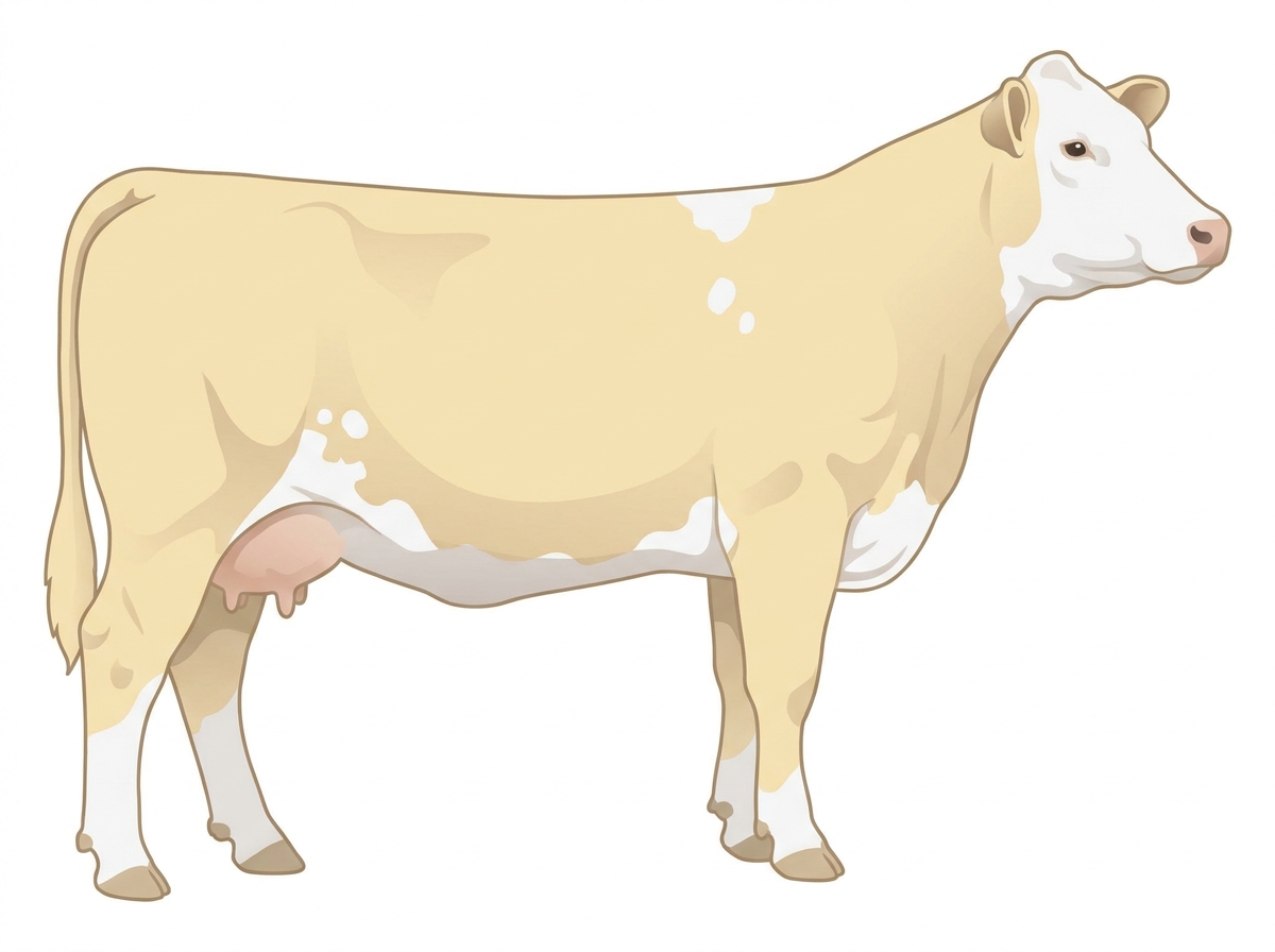 Cream with a white face and a few white spots 1/2 Charolais 1/2 Simmental Cow