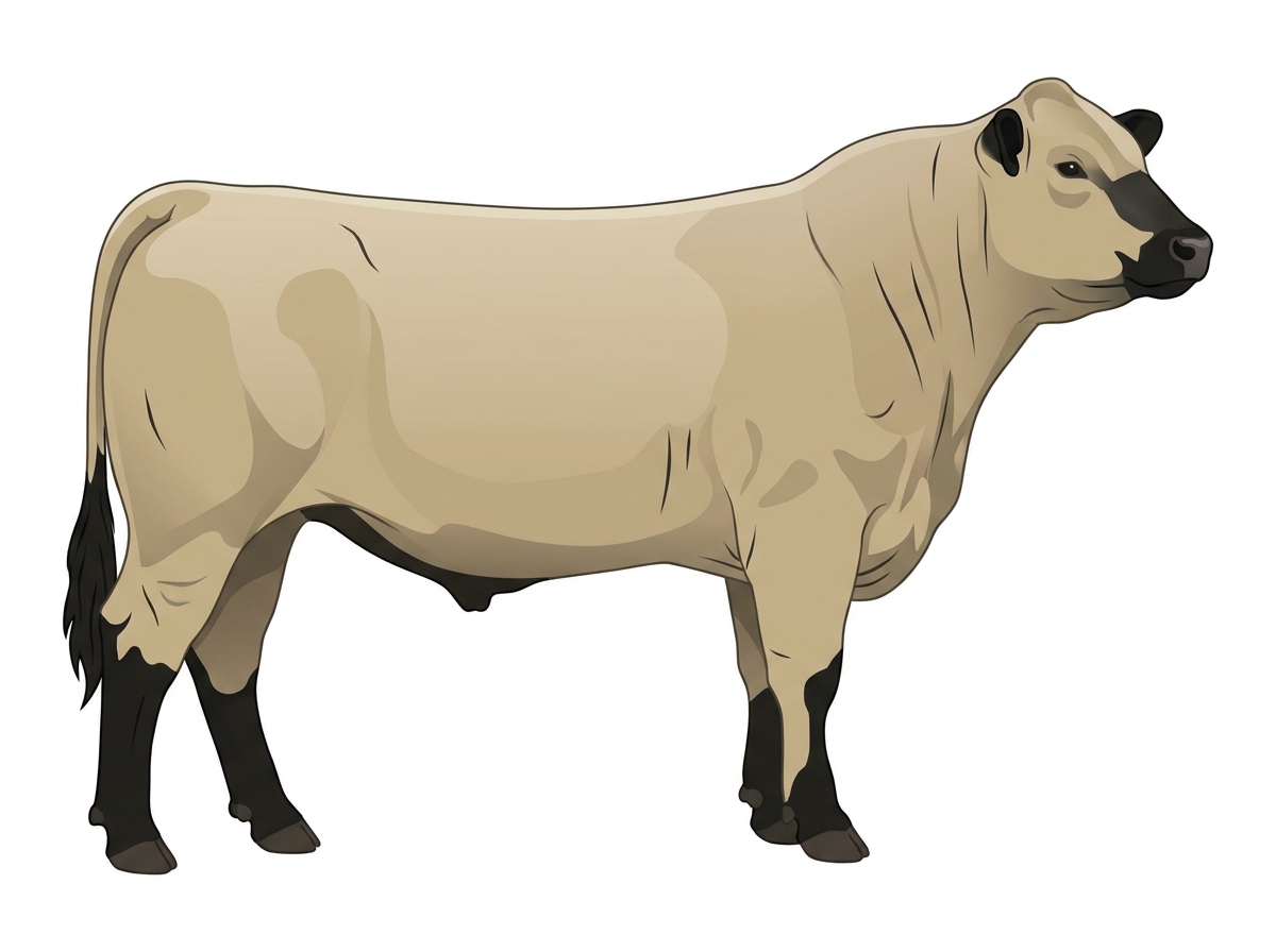 Cream brindle with faint black striping and black points 1/2 Charolais Cross Bull