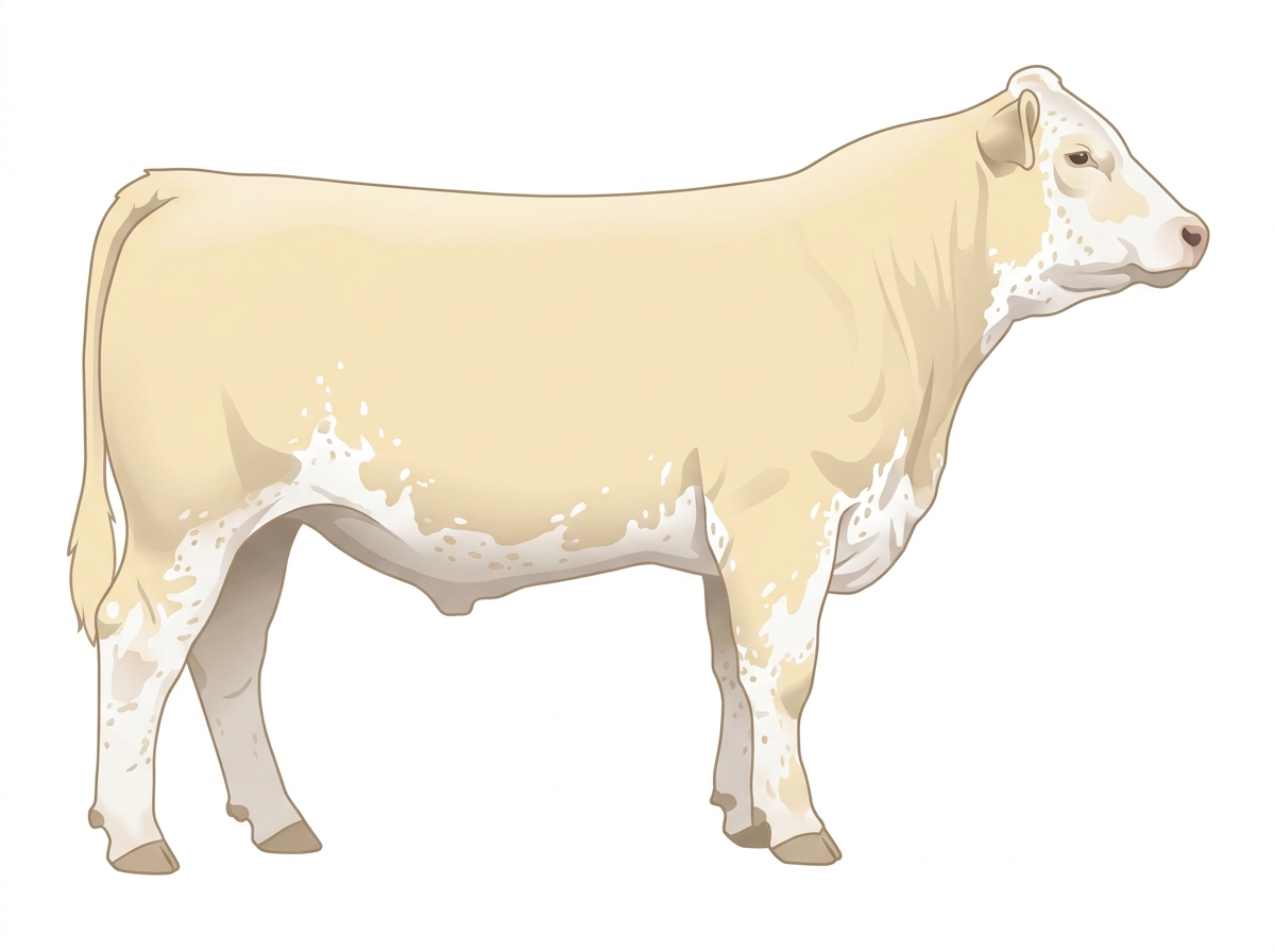 Cream with a few white spots and ticking in the white 1/2 Charolais Cross Steer