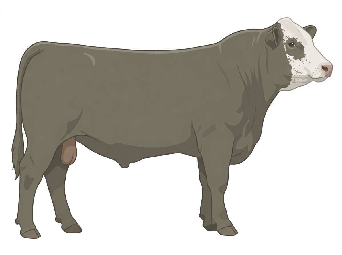 Smoky with a partial white face and ticking in the white 1/2 Charolais Cross Bull
