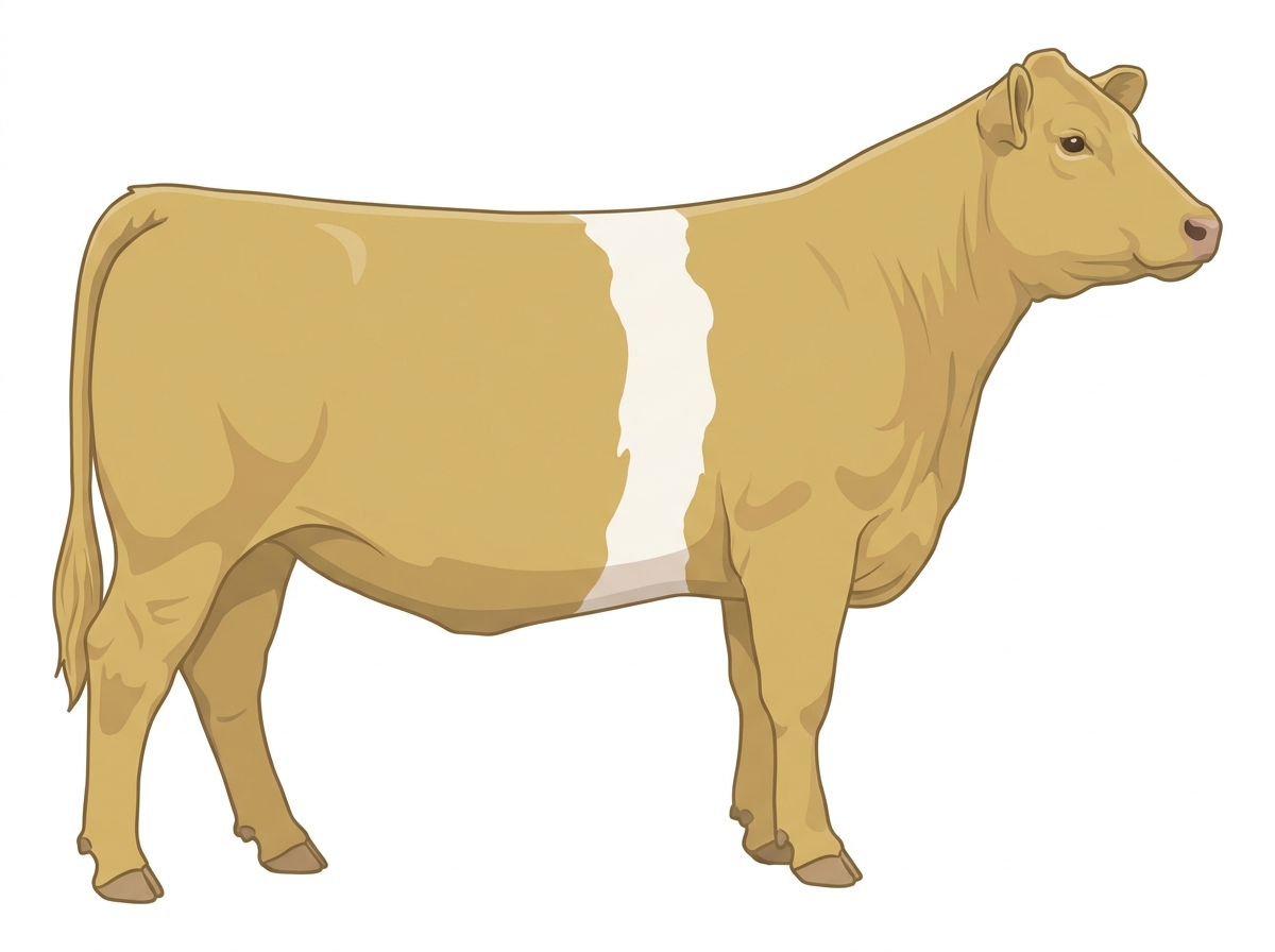Yellow Dun with a white belt around the midsection 1/2 Charolais Cross Heifer