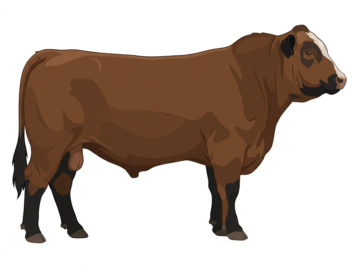 Brown with black points and a partial white face 1/2 Chianina 1/2 Hereford Bull