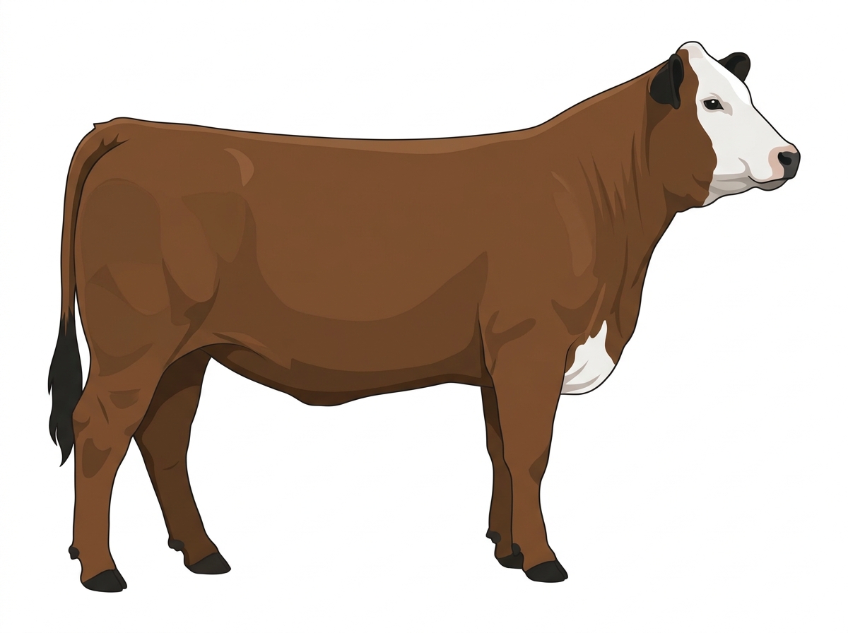 Brown with black points and a white face 1/2 Chianina 1/2 Hereford Heifer