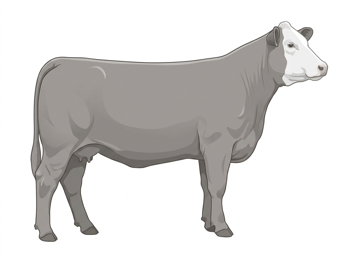 Gray with a white face 1/2 Chianina 1/2 Hereford Cow