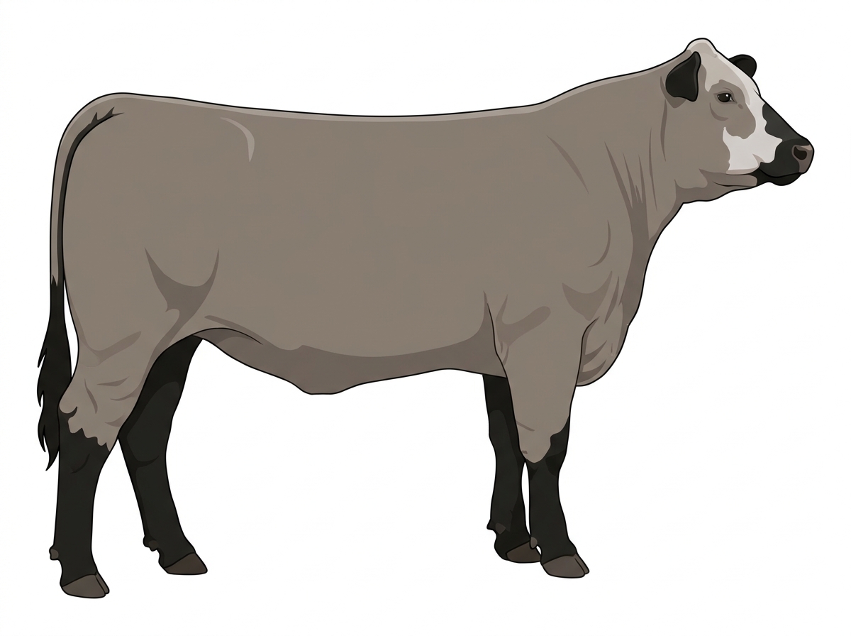Gray with black points and a partial white face 1/2 Chianina 1/2 Hereford Cow