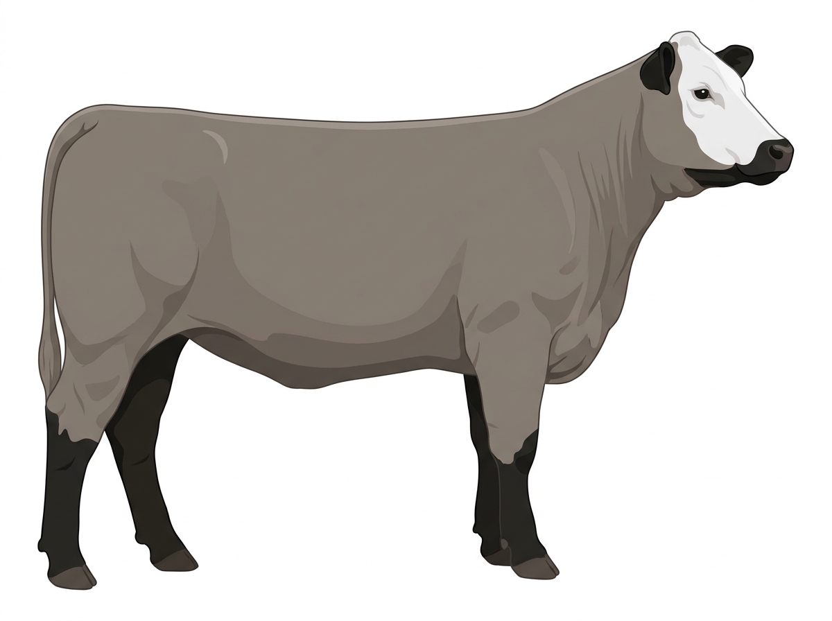 Gray with black points and a white face 1/2 Chianina 1/2 Hereford Heifer