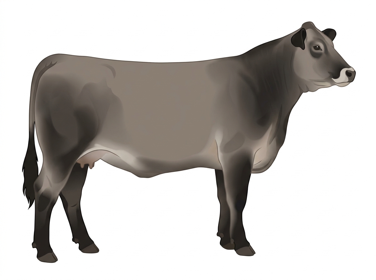 Gray with black points and a pale muzzle ring and lighter underline 1/2 Chianina 1/2 Limousin Cow