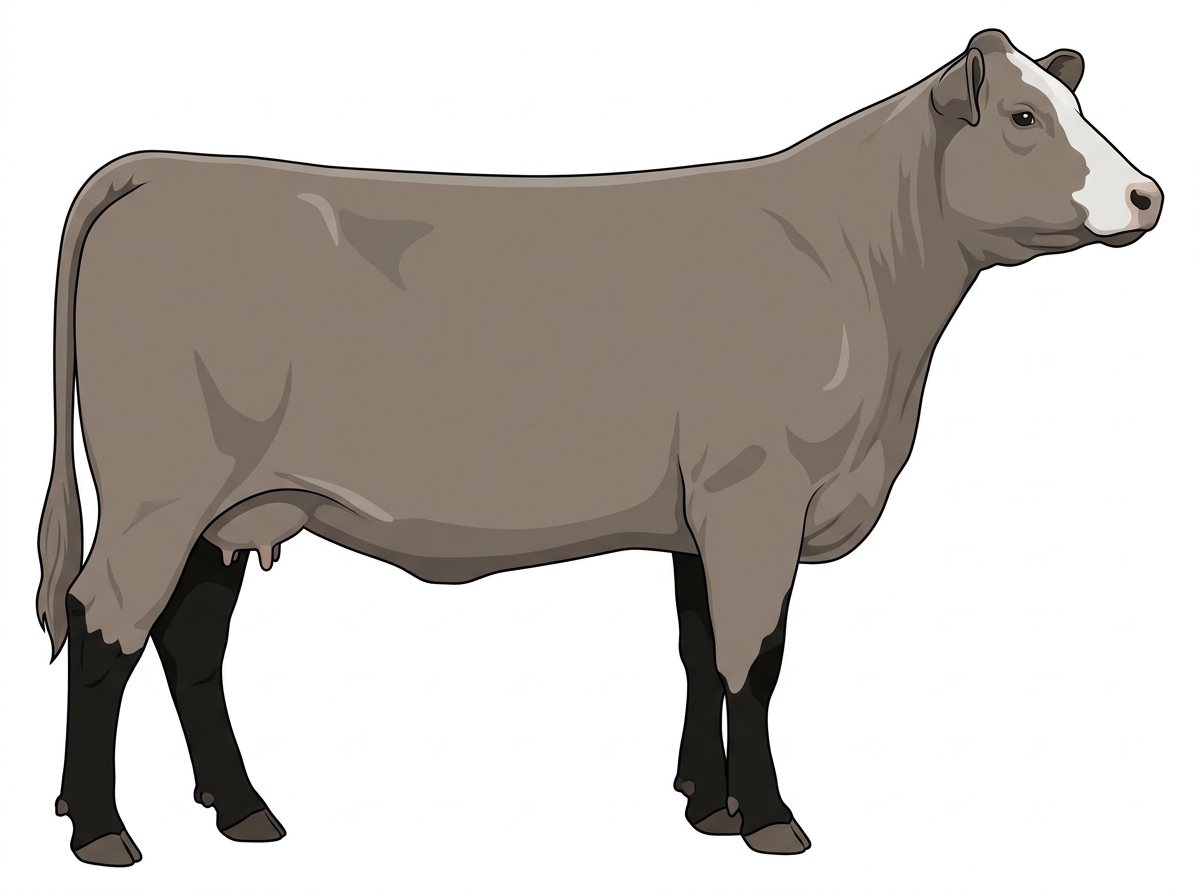 Gray with black points and a white face 1/2 Chianina 1/2 Simmental Cow