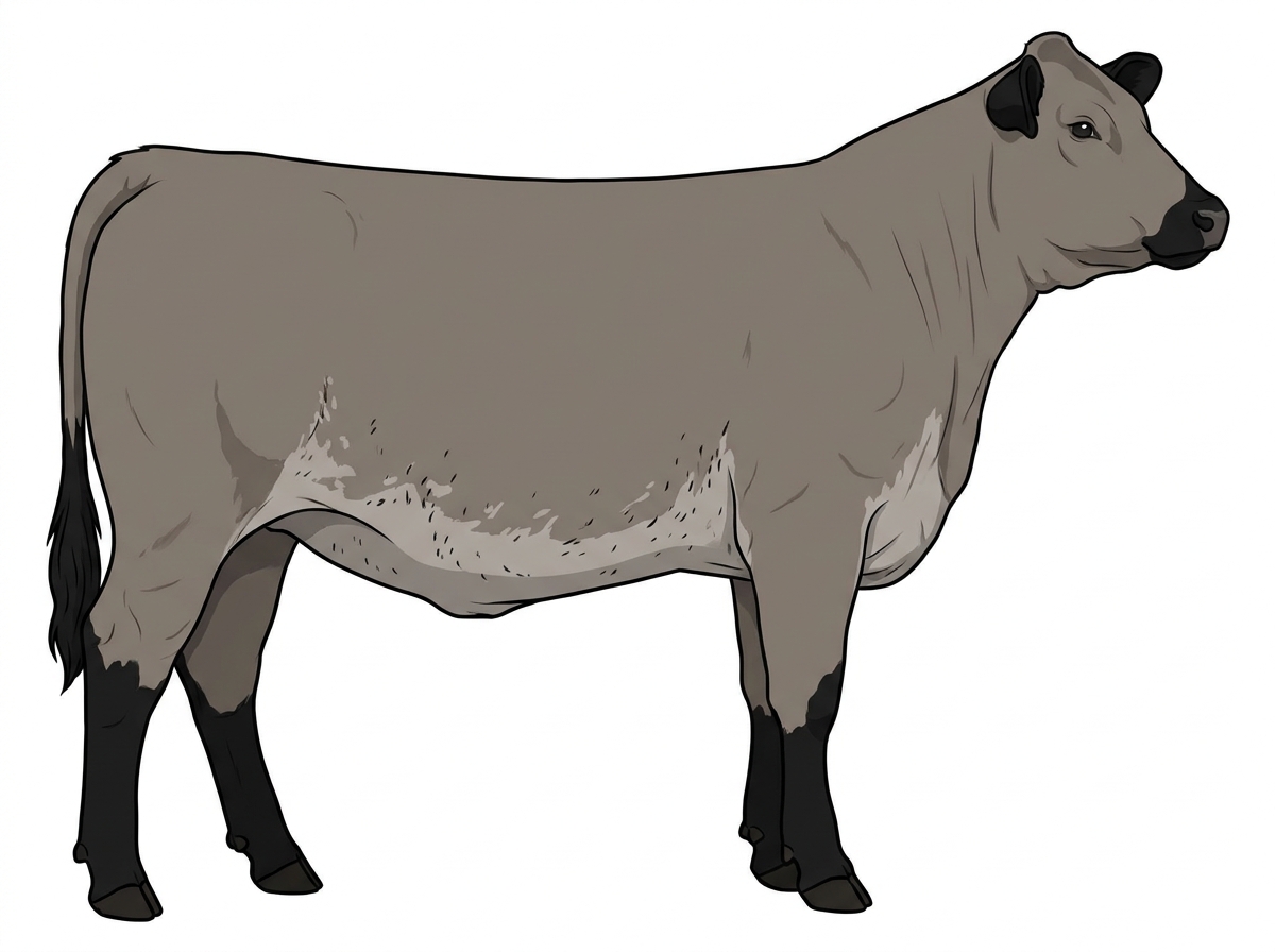 Gray with black points and ticking in the white 1/2 Chianina 1/2 Simmental Heifer