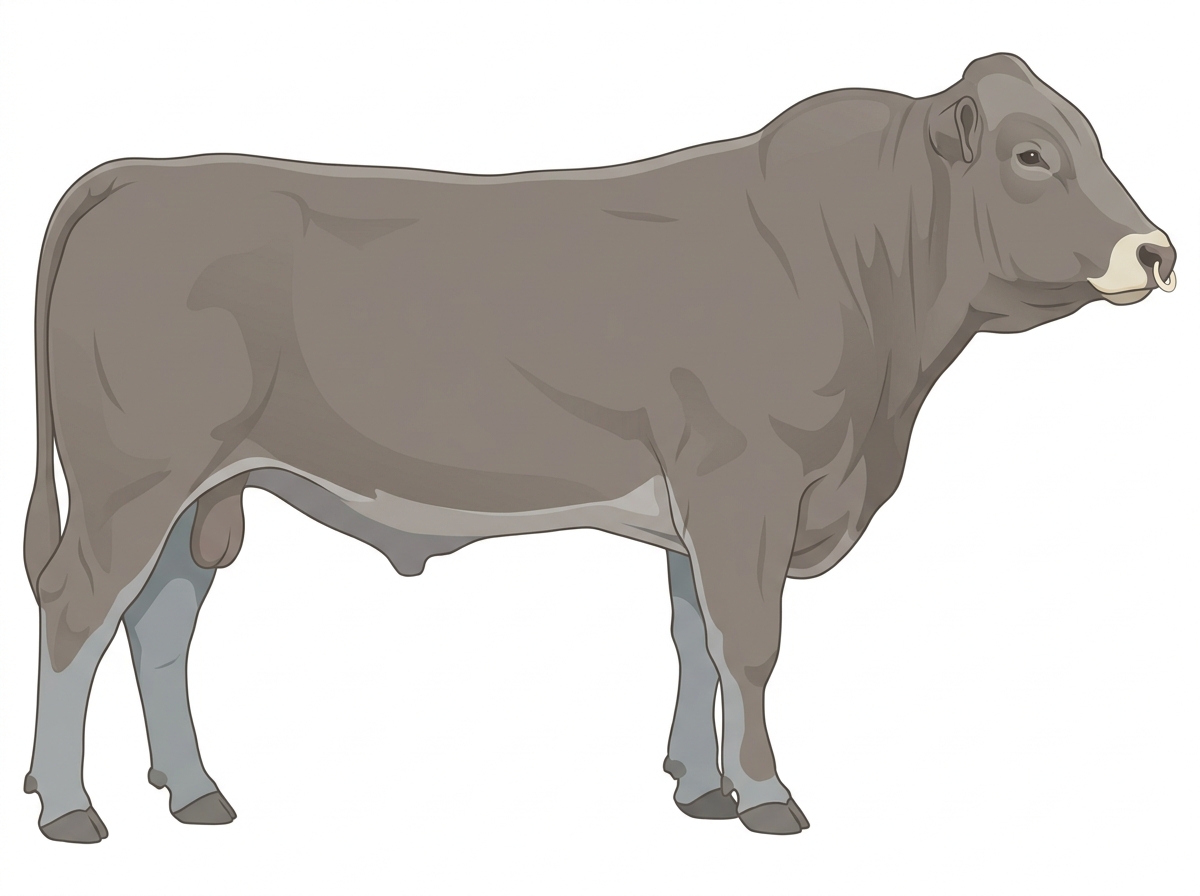 Gray with a pale muzzle ring and lighter underline 1/2 Chianina Cross Bull