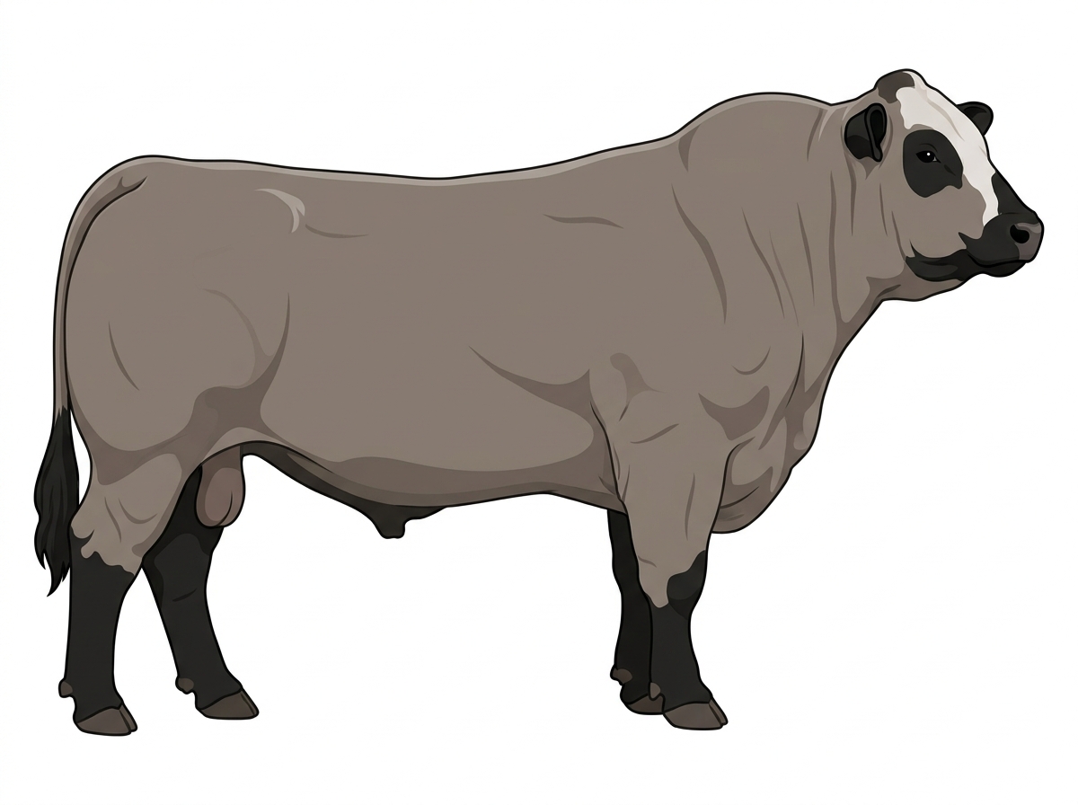 Gray with black points and a partial white face 1/2 Chianina Cross Bull