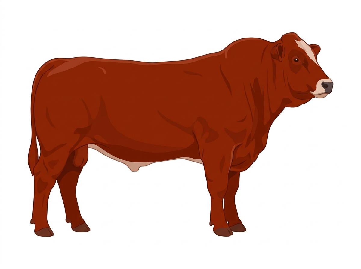 Red with a pale muzzle ring and lighter underline and a partial white face 1/2 Chianina Cross Bull
