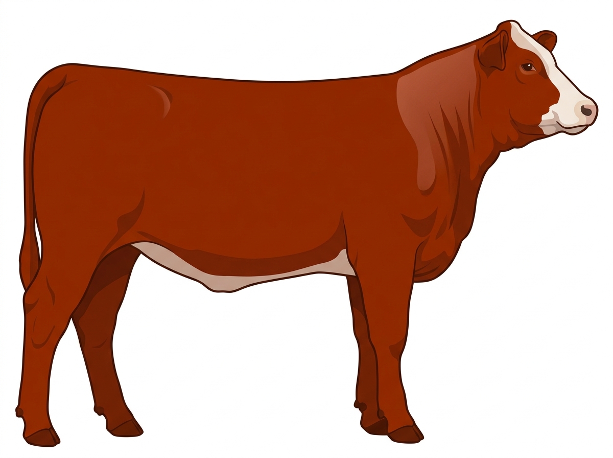 Red with a pale muzzle ring and lighter underline and a partial white face 1/2 Chianina Cross Heifer