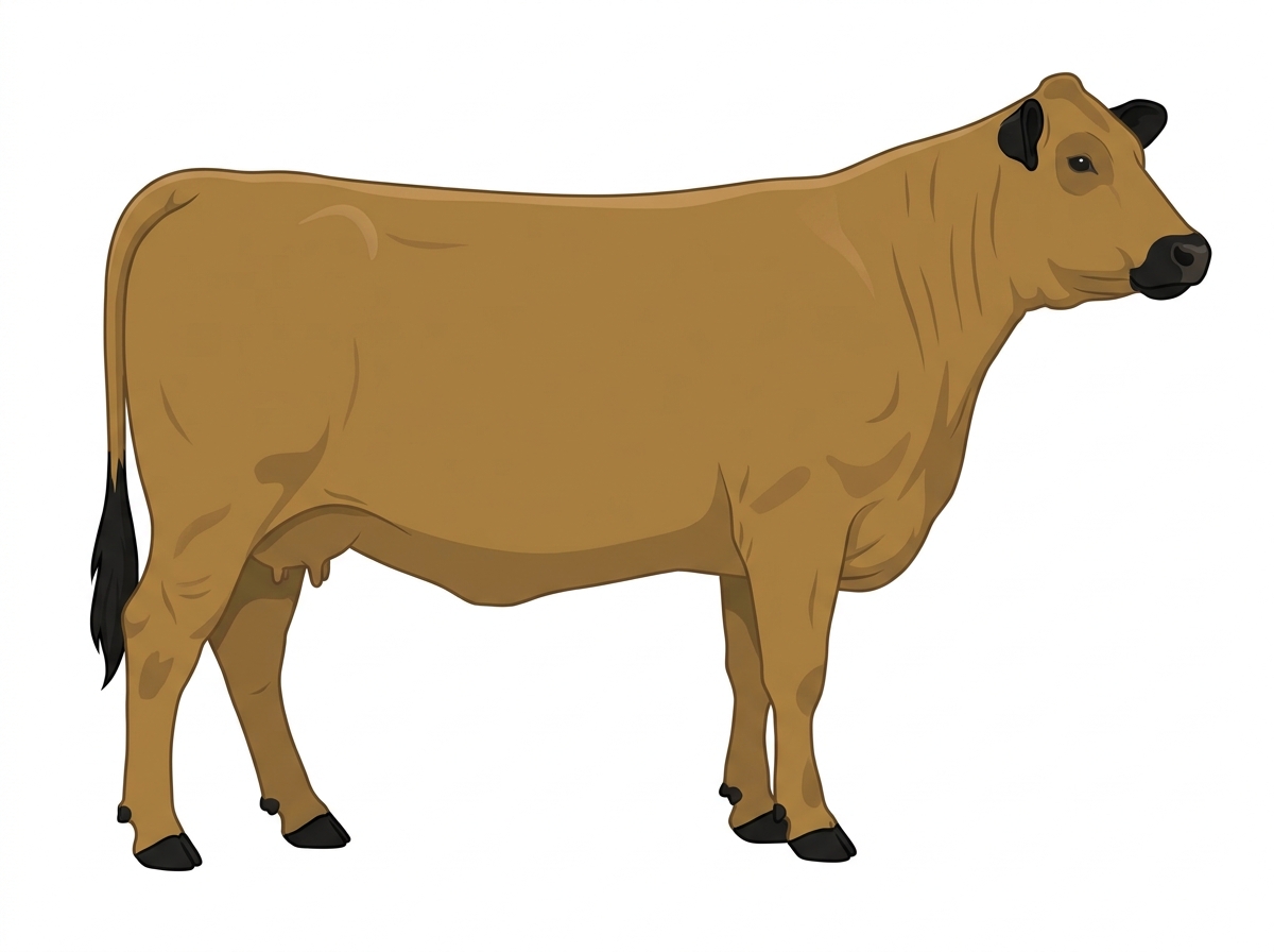 Tan brindle with faint black striping and black points 1/2 Gelbvieh Cross Cow