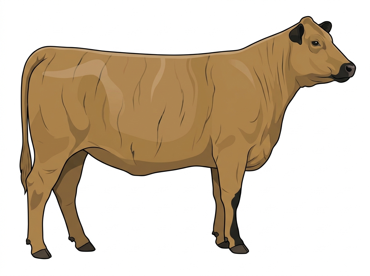 Tan brindle with faint black striping and black points 1/2 Gelbvieh Cross Heifer