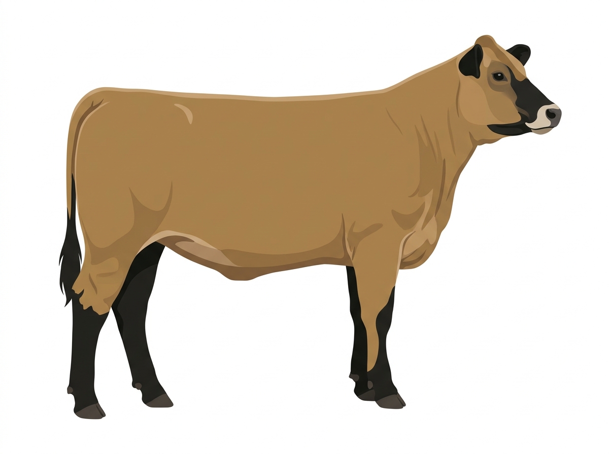Tan with black points and a pale muzzle ring and lighter underline 1/2 Gelbvieh Cross Heifer