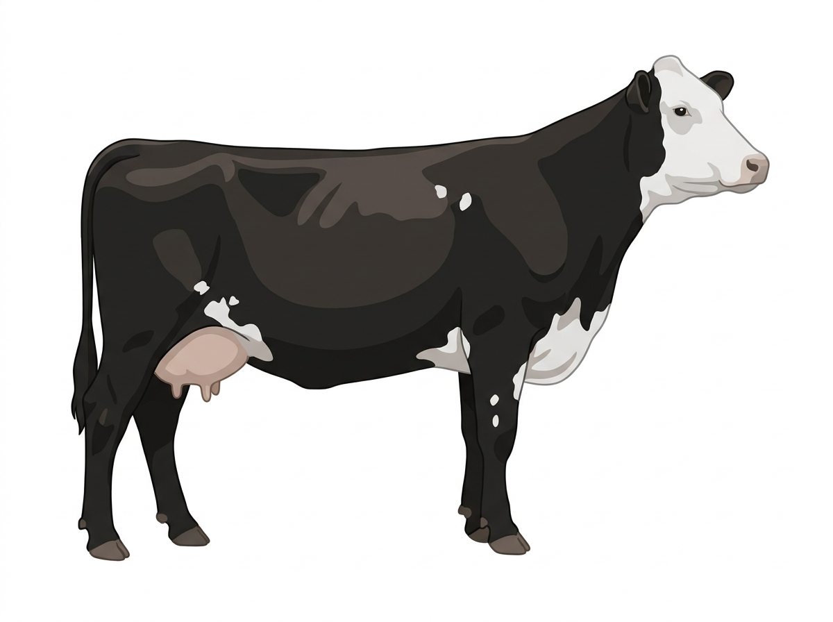 Black with a white face and a few white spots 1/2 Hereford Cross Cow