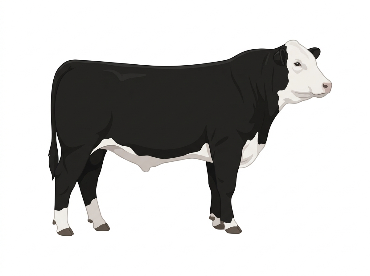 Black with a white face 1/2 Hereford Cross Bull