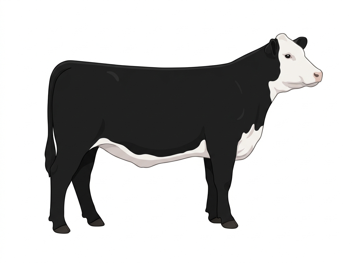 Black with a white face 1/2 Hereford Cross Cow
