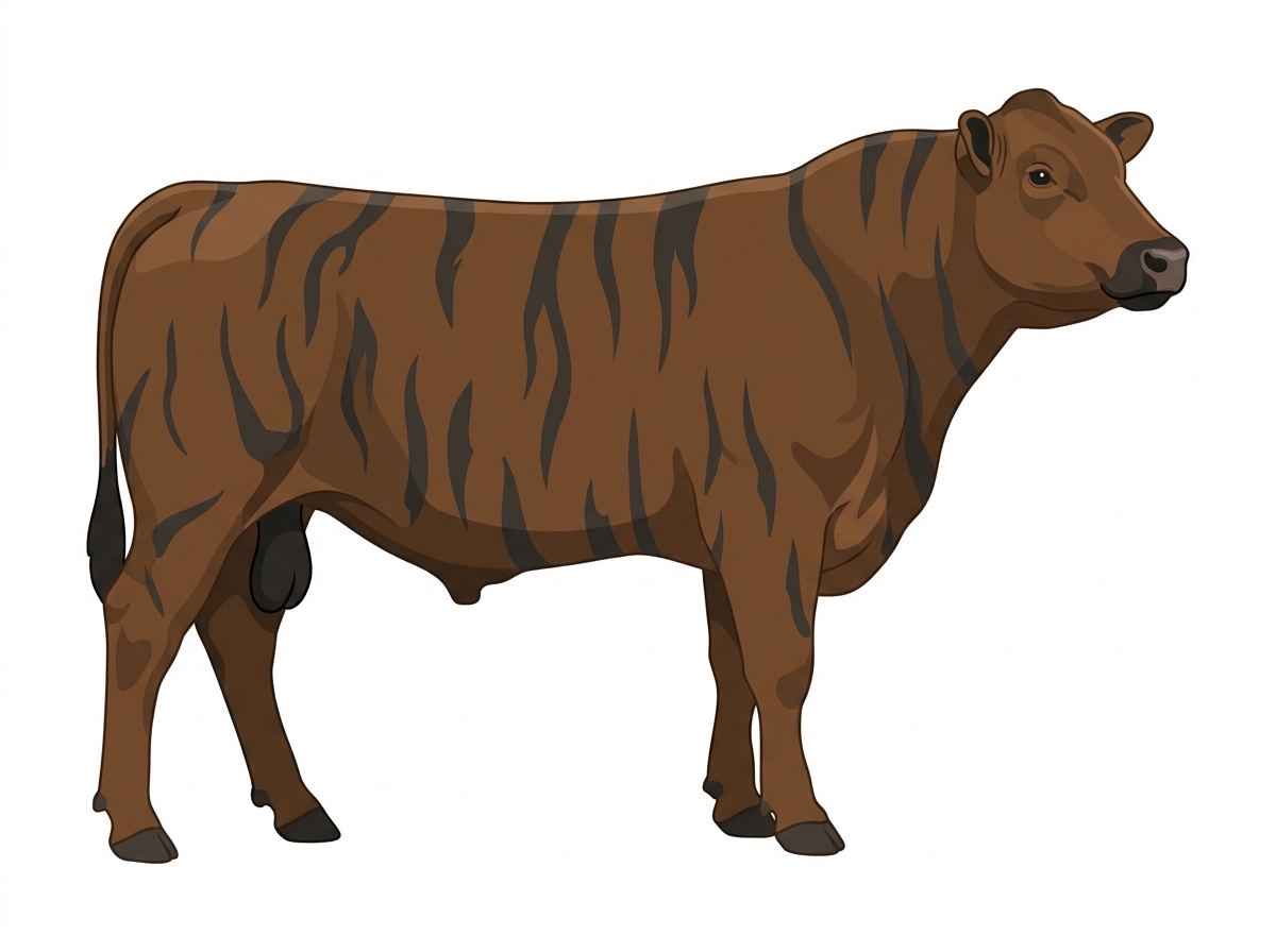Brown brindle with black stripes and black points 1/2 Hereford Cross Bull