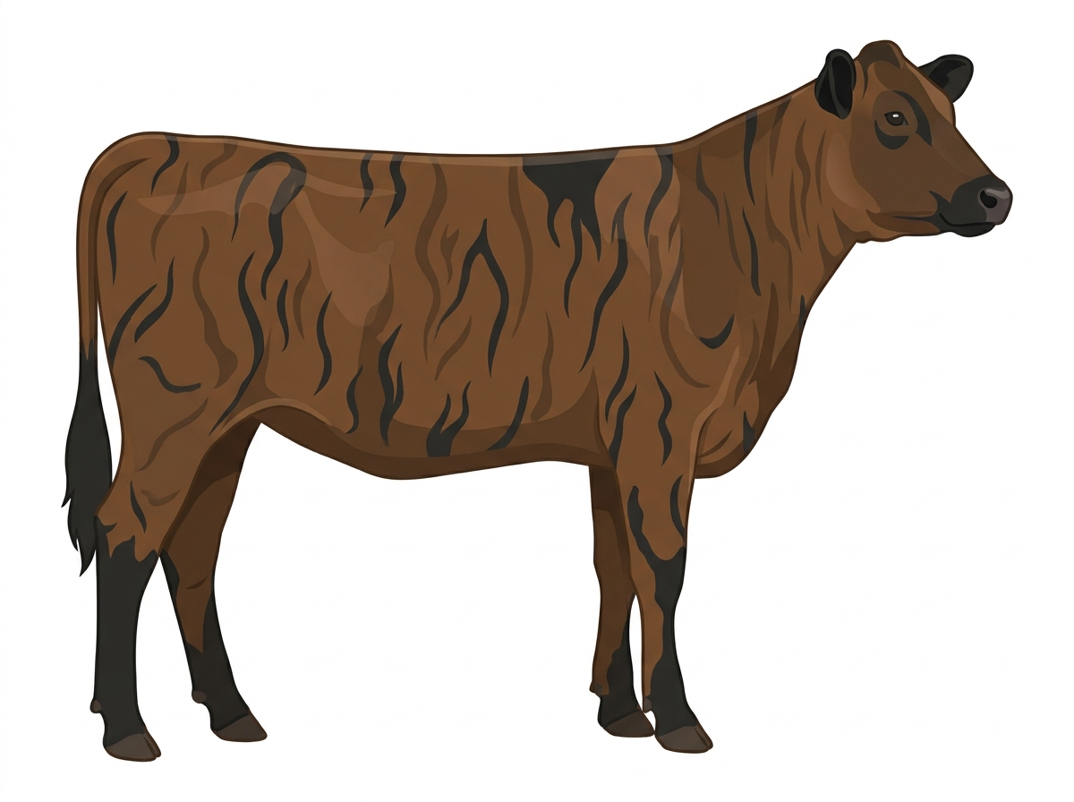 Brown brindle with black stripes and black points 1/2 Hereford Cross Heifer