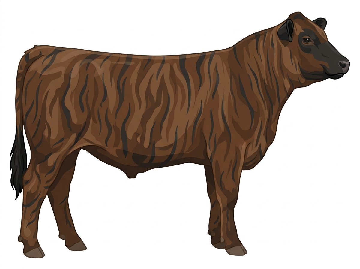 Brown brindle with black stripes and black points 1/2 Hereford Cross Steer