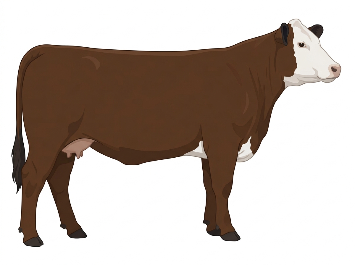 Brown with black points and a white face 1/2 Hereford Cross Cow